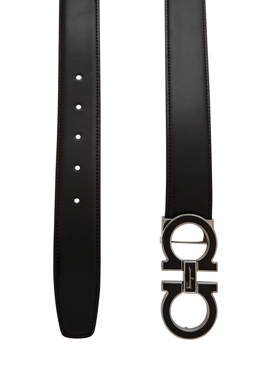 Gancio black leather belt - 3