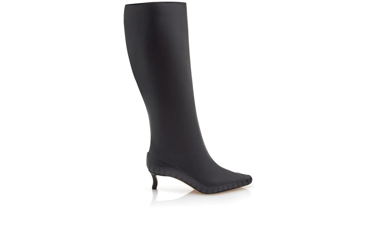 Black Calf Leather Knee High Boots - 1