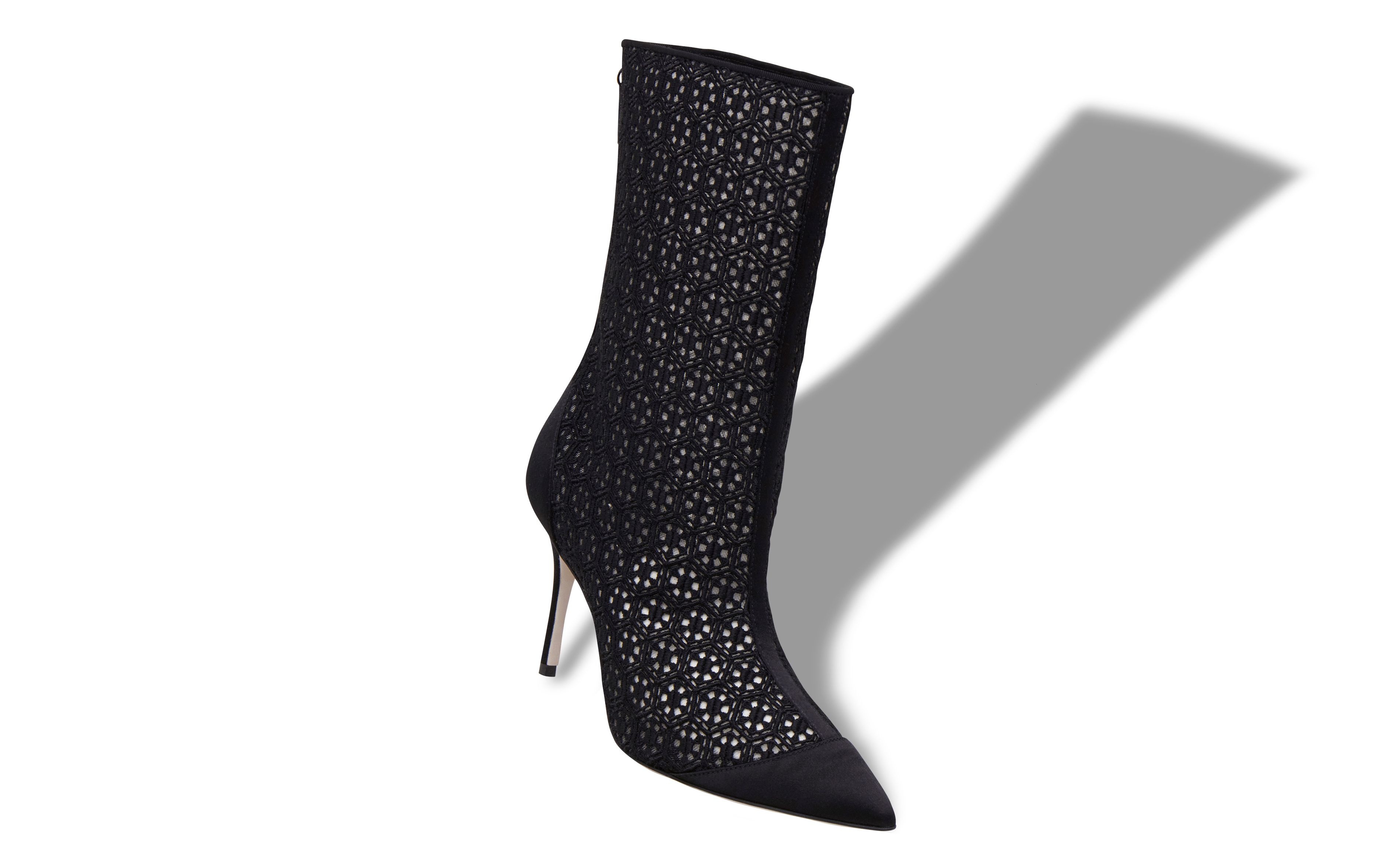 Black Lace Pointed Toe Ankle Boots - 2