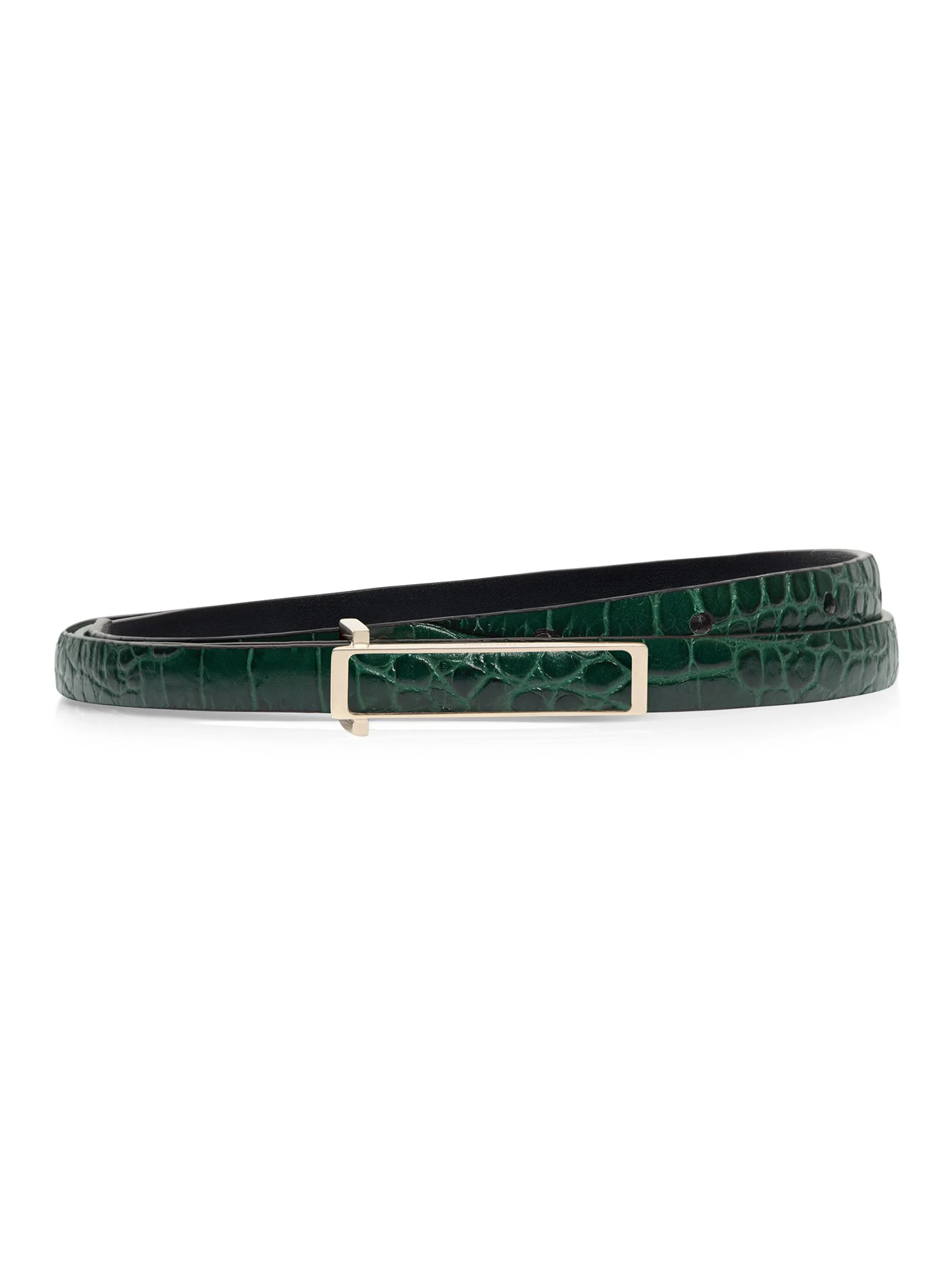 Women's Croc-Embossed Leather Belt - Emerald Green - 1
