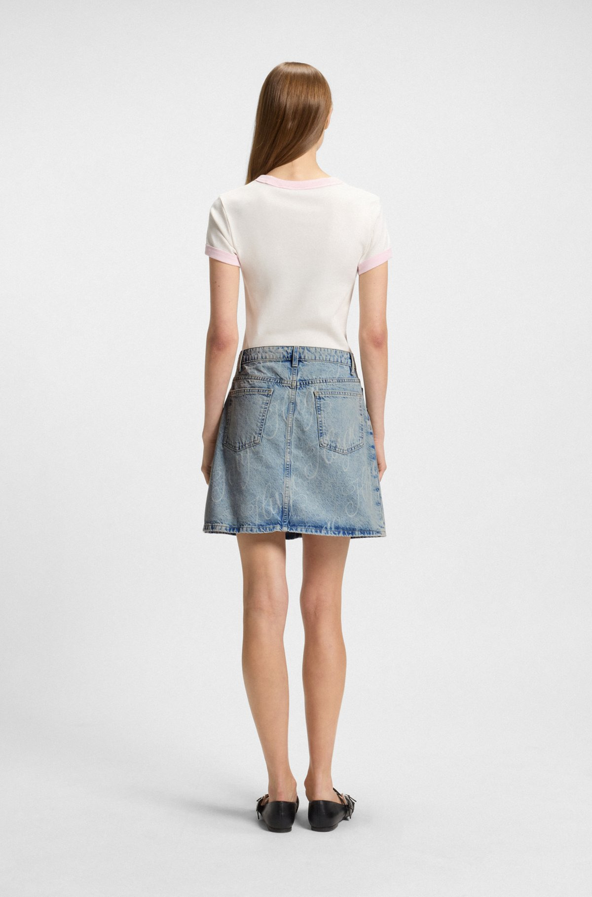 MINI SKIRT IN LOGO-PRINT RIGID DENIM - 4