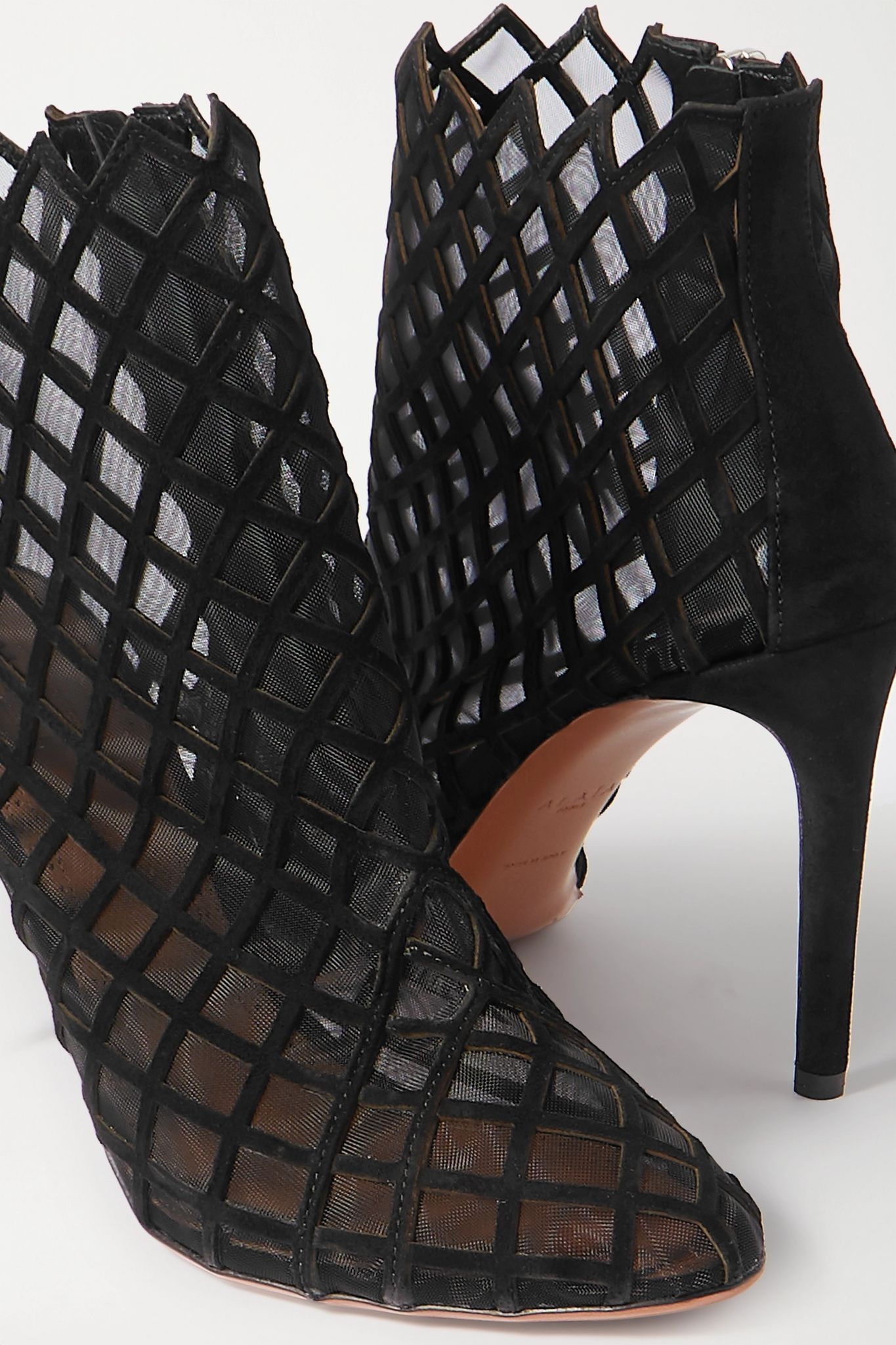 90 laser-cut suede and mesh ankle boots  - 5