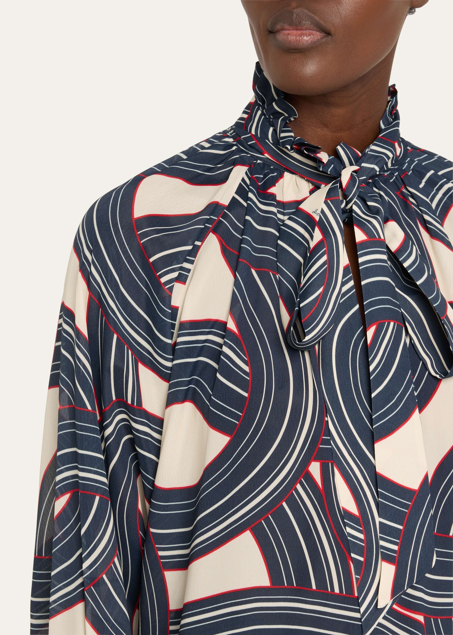 Cerere Placee Printed Blouse with Tie Neck - 5