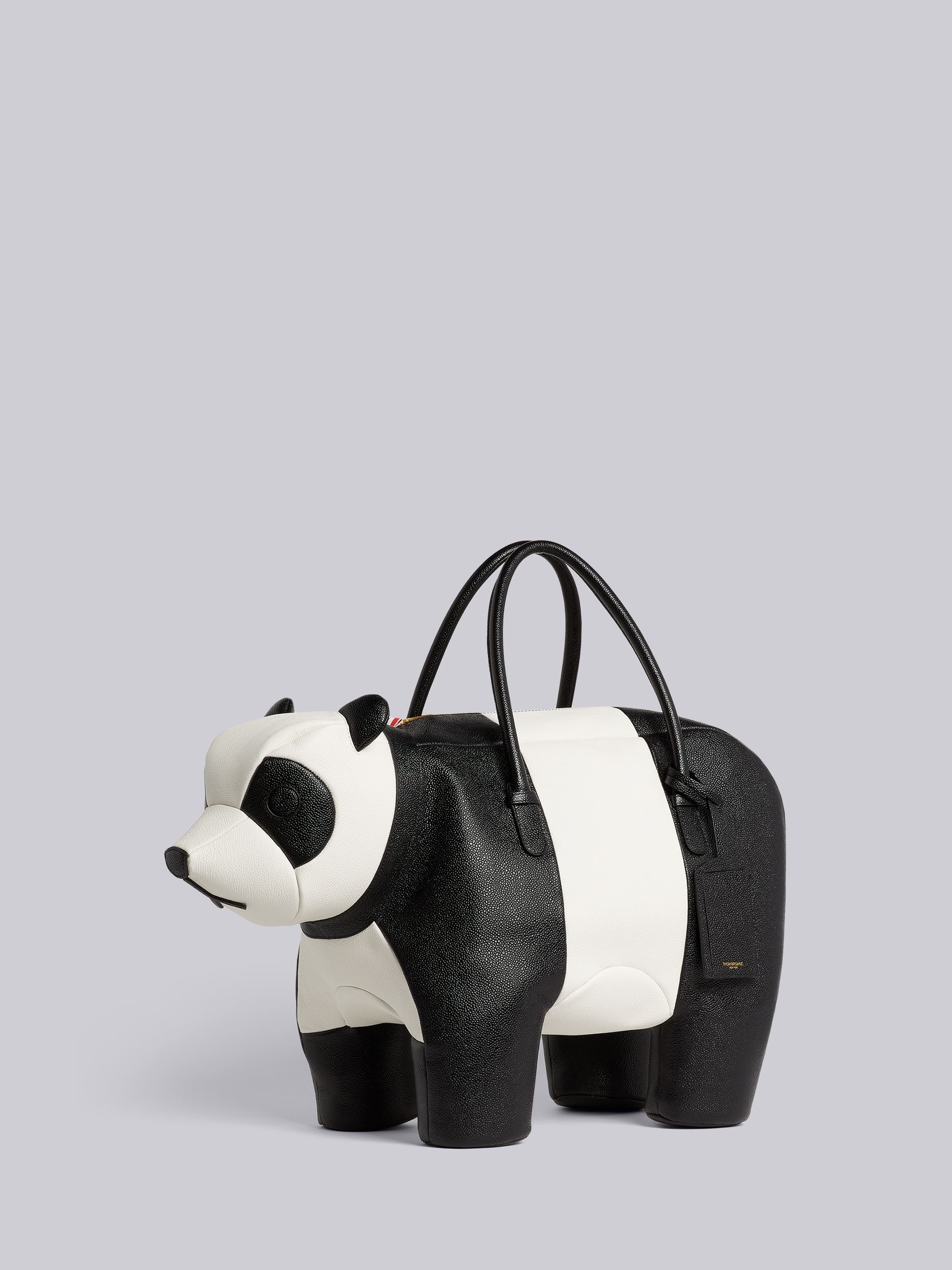 Black and White Pebble Grain Leather Panda Bag - 3