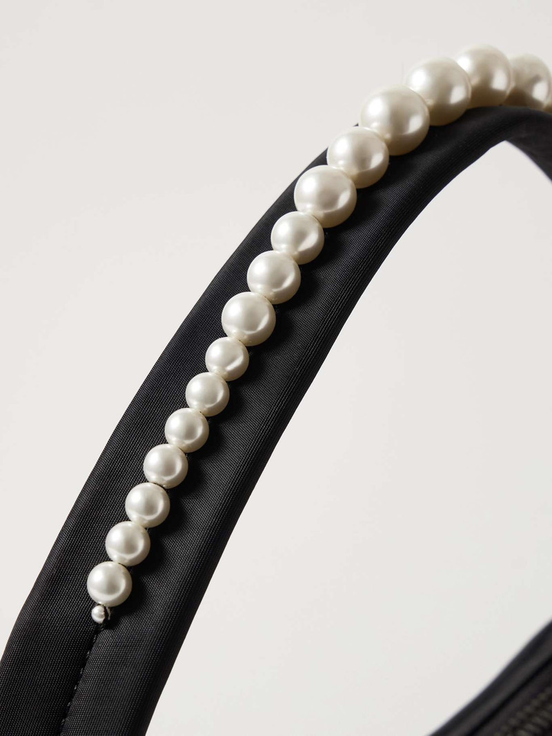 Webbing-trimmed faux pearl-embellished shell shoulder bag 4