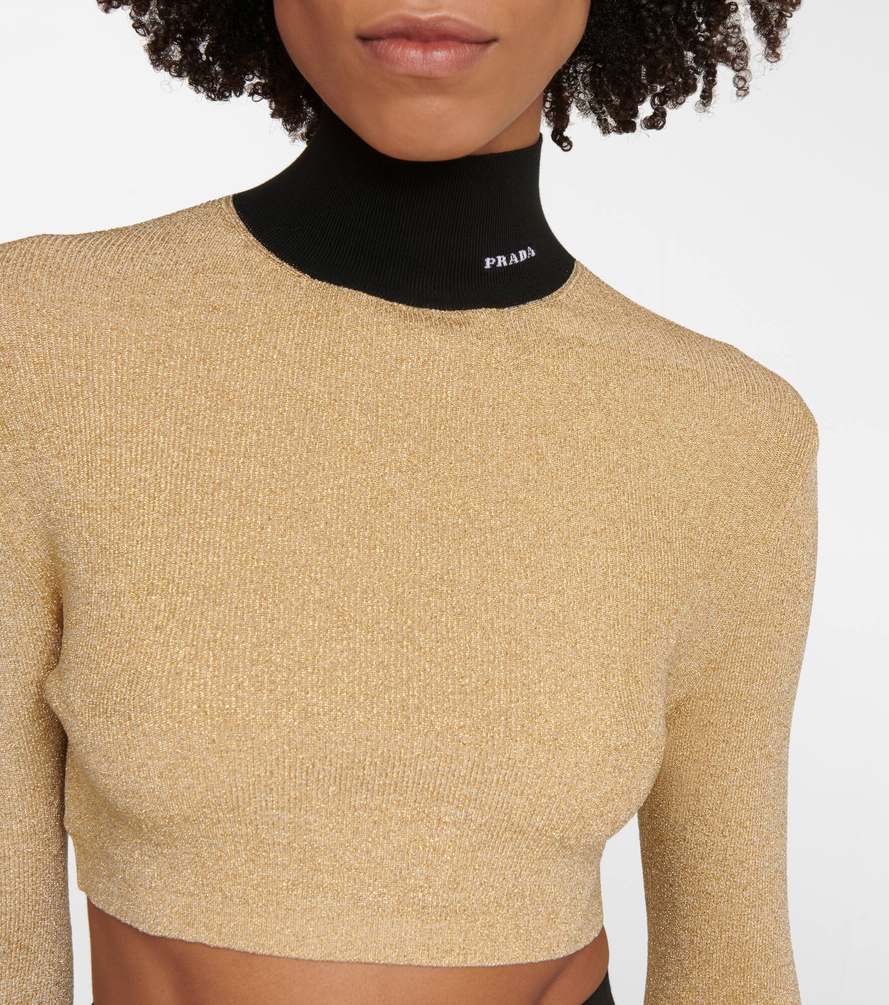 Lamé cropped turtleneck sweater - 4