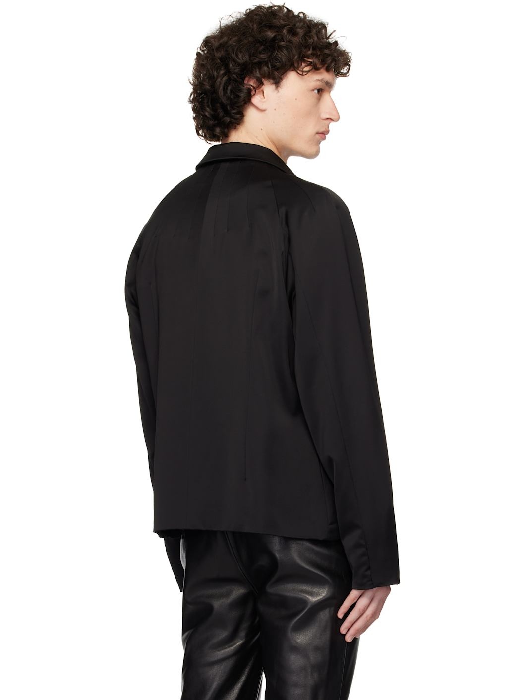 Black Darted Neck Wool Jacket - 3