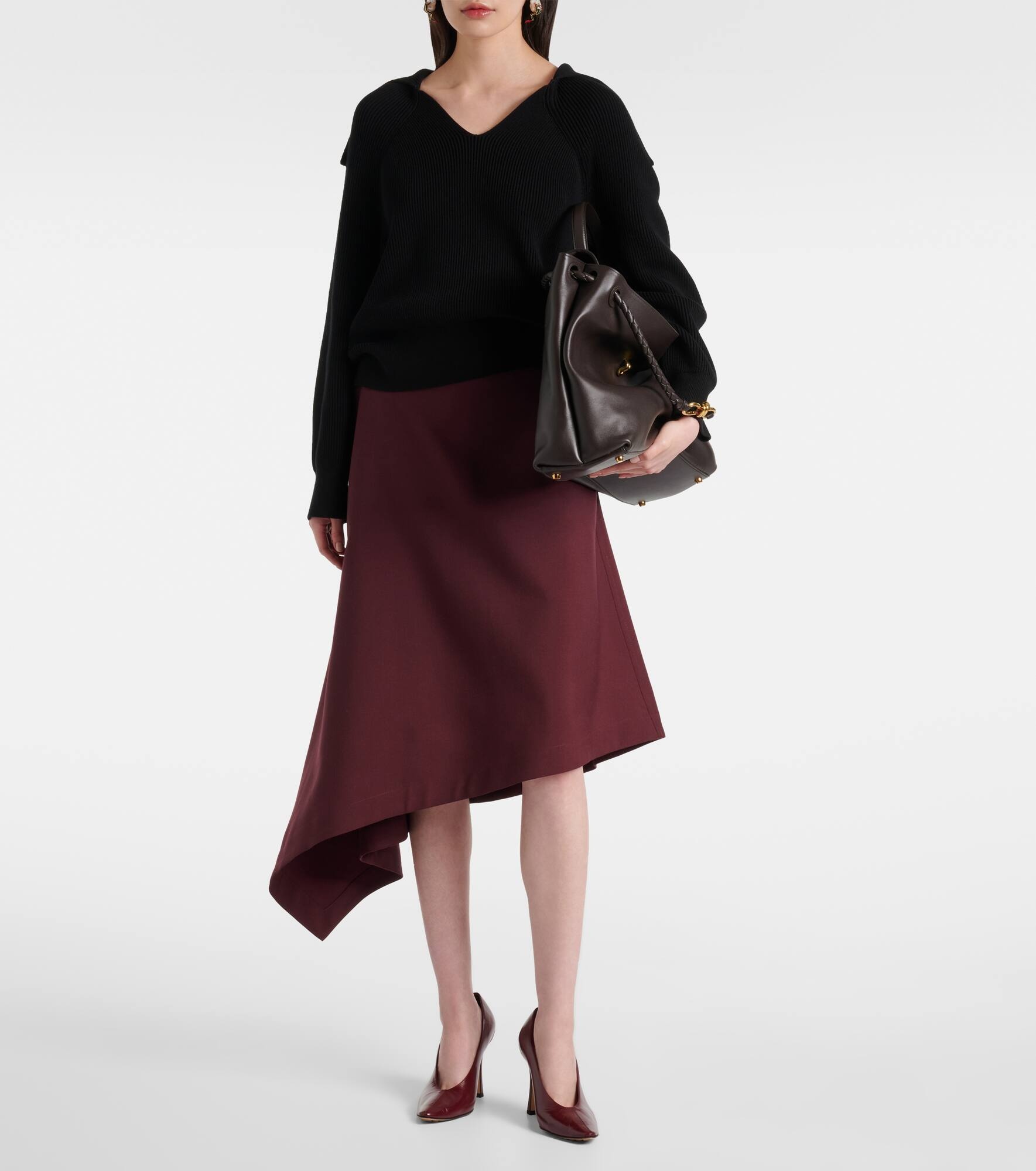 Asymmetric wool midi skirt - 2