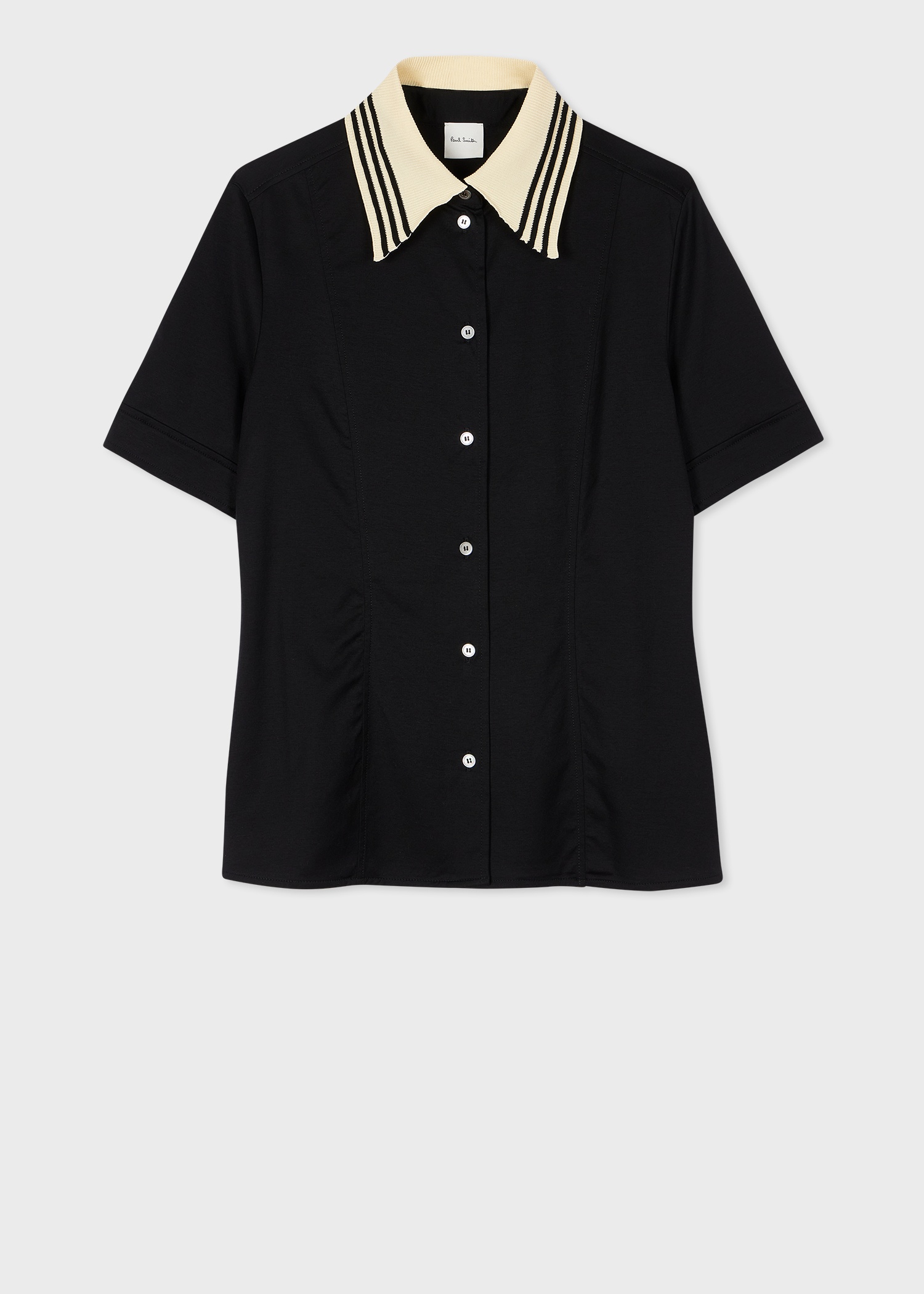 Women's Black Striped Collar Jersey Shirt - 1