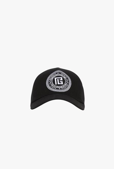 Black cotton cap with Balmain monogram badge - 1