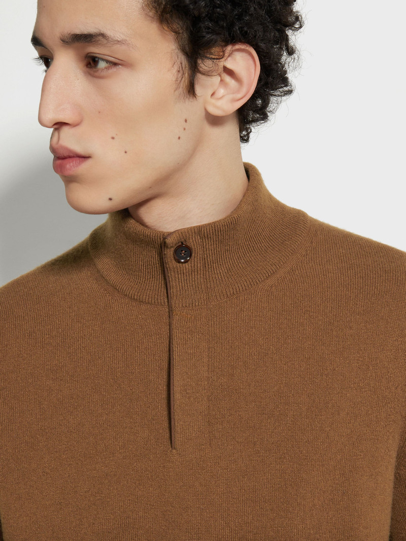 ZEGNA DARK FOLIAGE OASI CASHMERE ZIP MOCK NECK SWEATER outlook