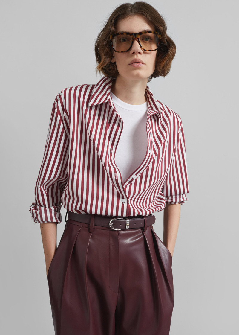 Peri Striped Poplin Shirt - Burgundy/White 3