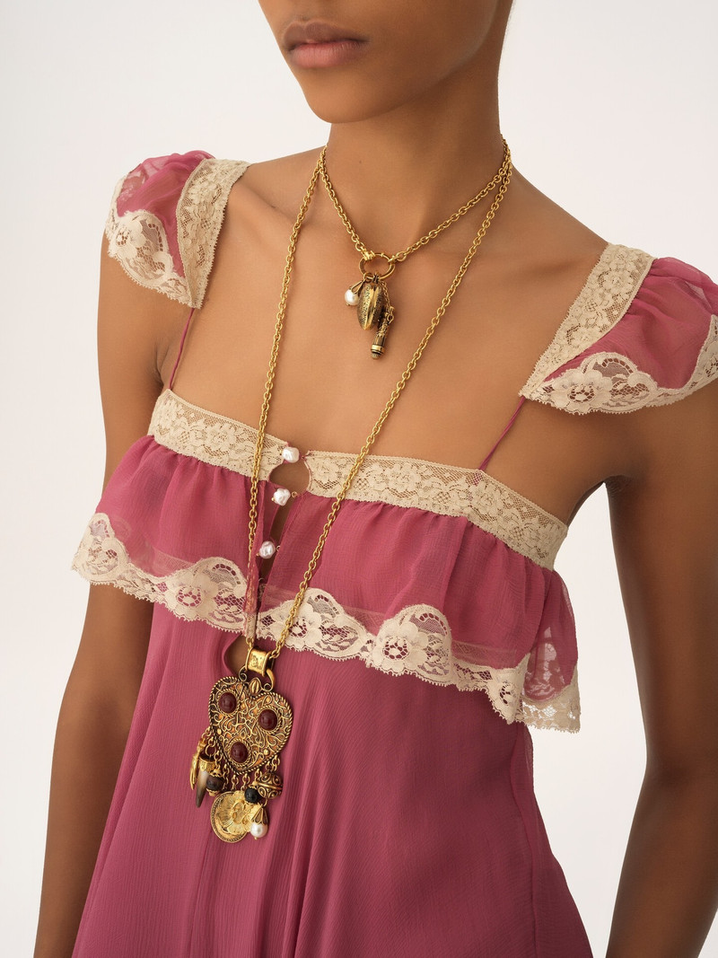 FLUID LONG DRESS IN SILK MOUSSELINE & LACE 4