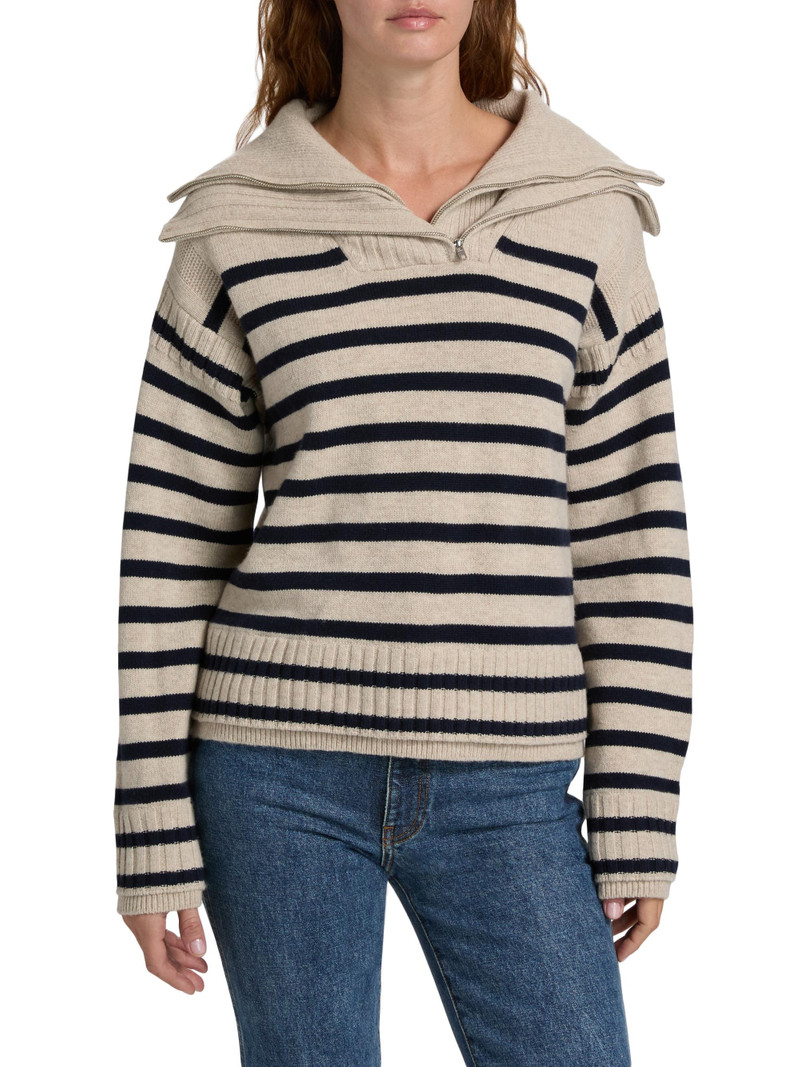 Women's Ilaria Striped Wool Half-Zip Sweater - Oat 3