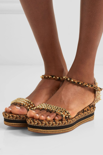 Christian Louboutin Madmonica 60 spiked leopard-print suede espadrille wedge sandals outlook