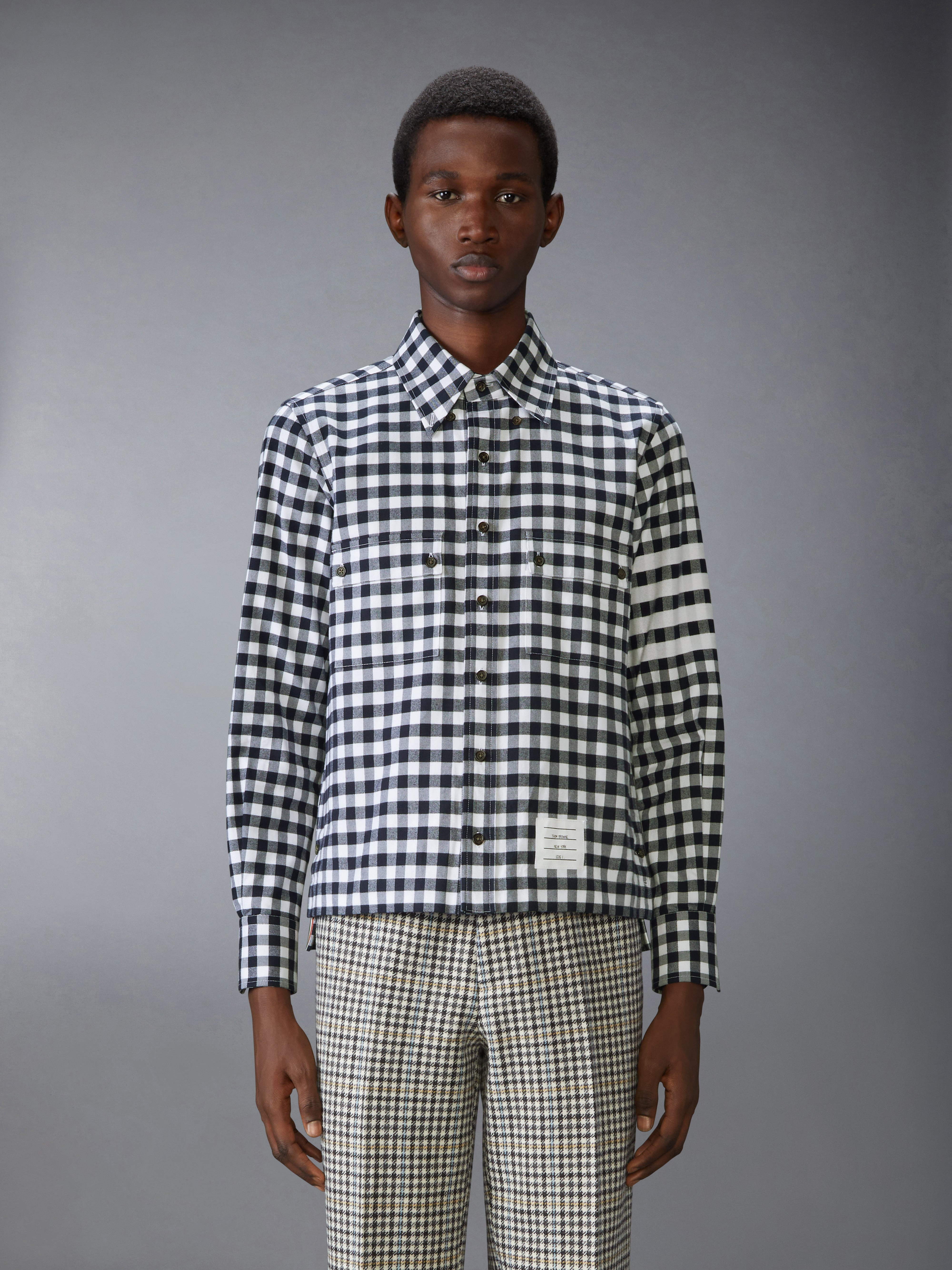 GINGHAM CHECK FLANNEL 4-BAR UTILITY SHIRT - 3