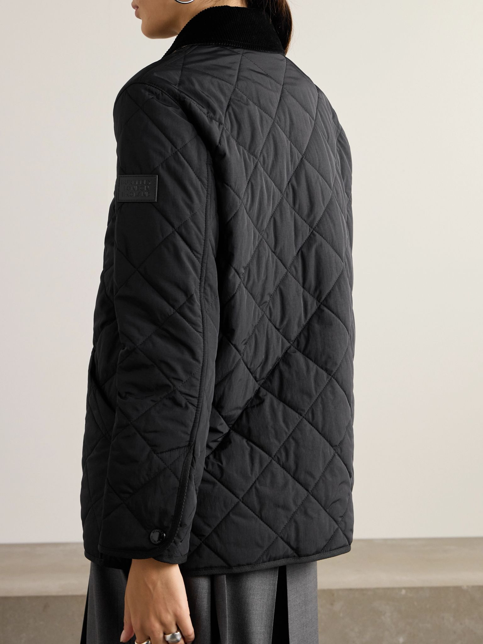 Corduroy-trimmed quilted shell jacket Black - 4