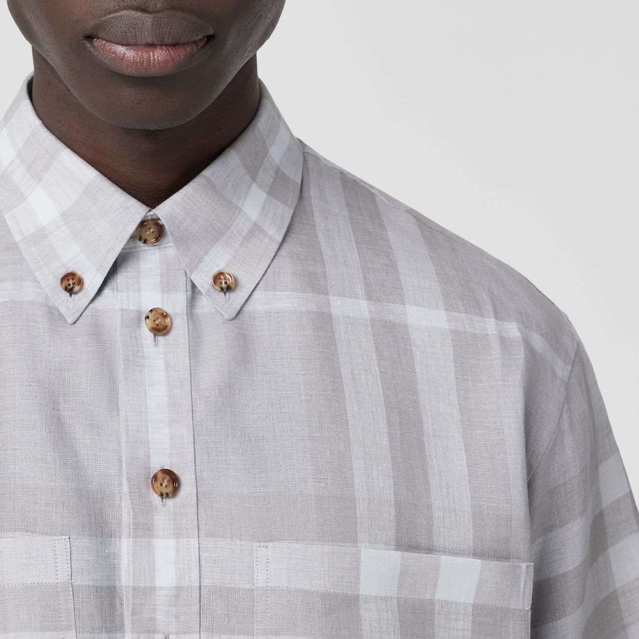 Short-sleeve Check Linen Shirt - 3