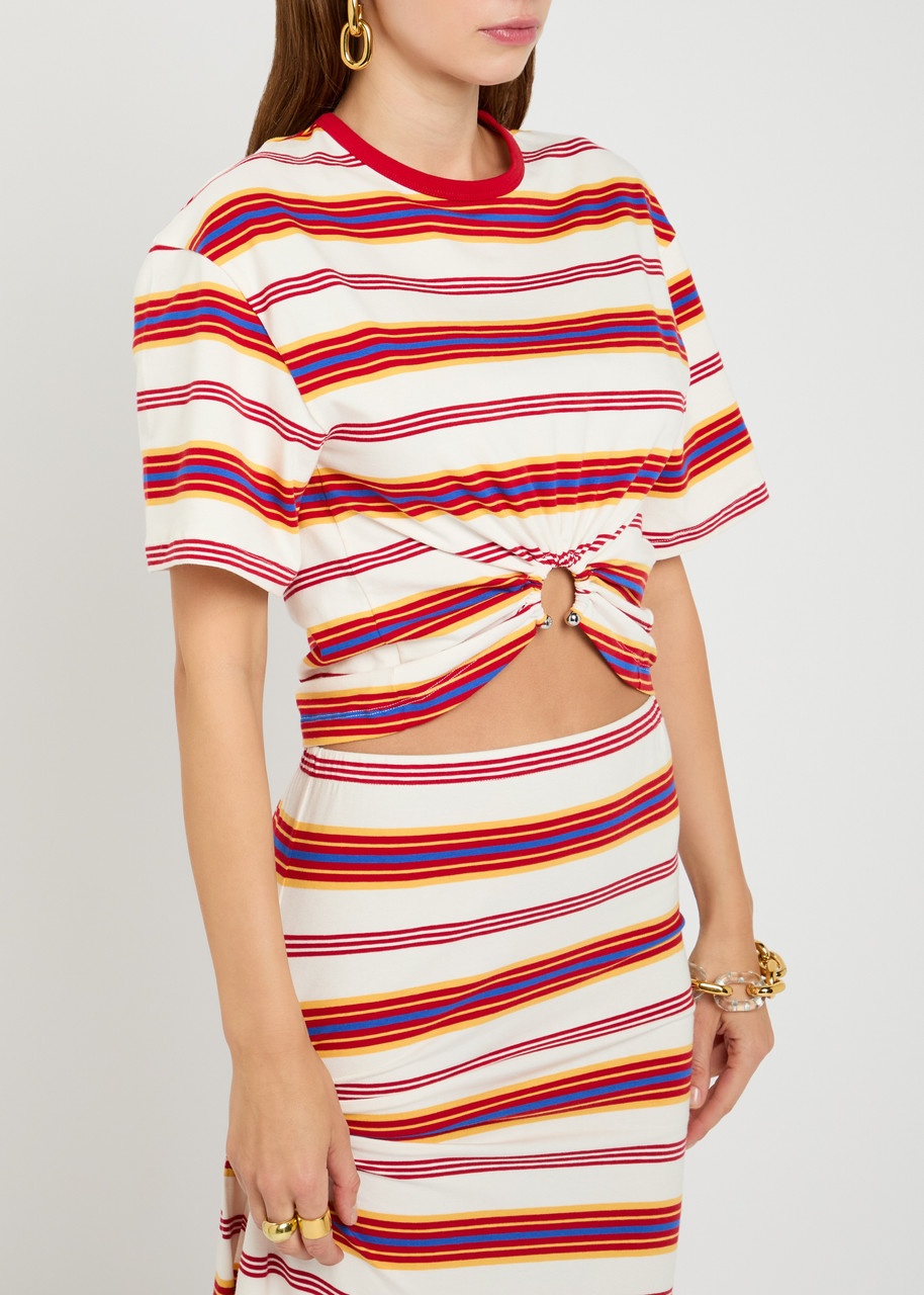 Rabanne Striped Gathered Stretch-cotton T-shirt - 2