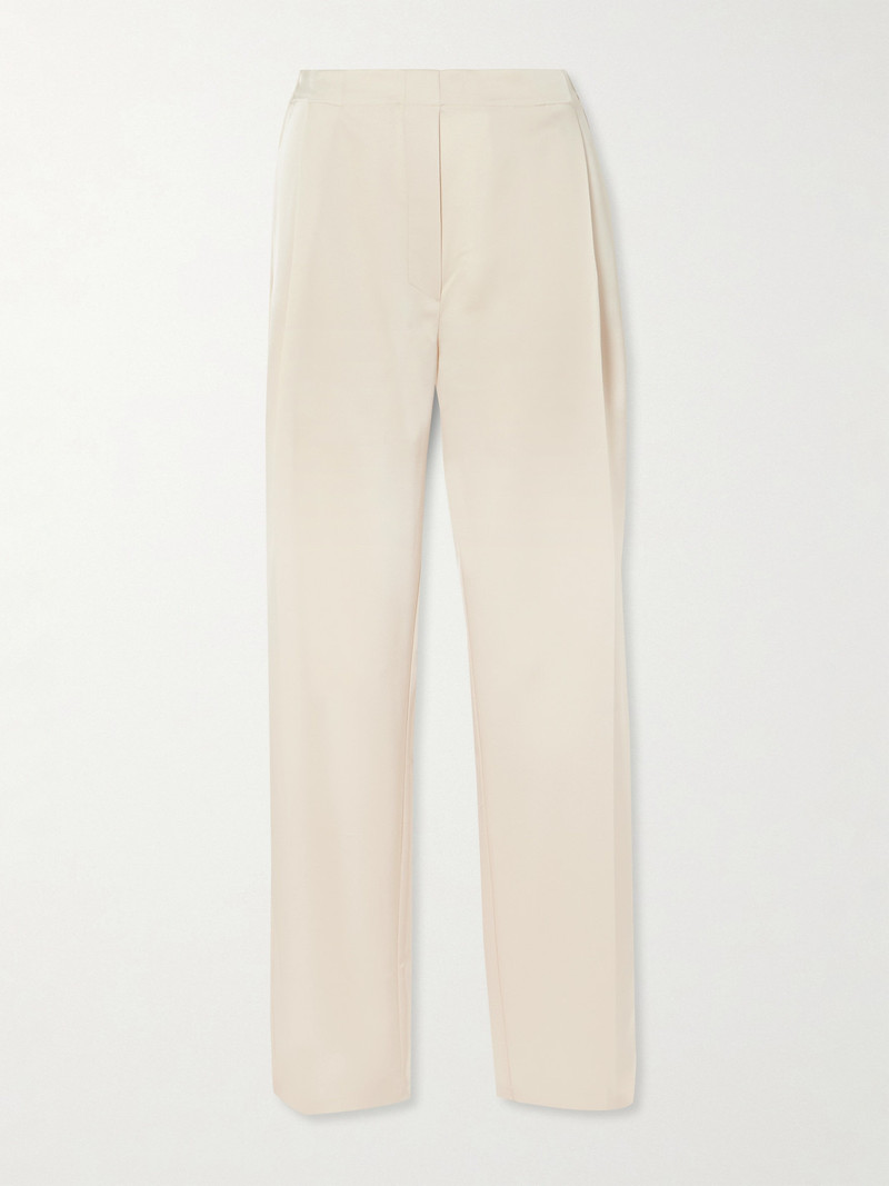 Barb Pleated Satin Straight-leg Pants 1