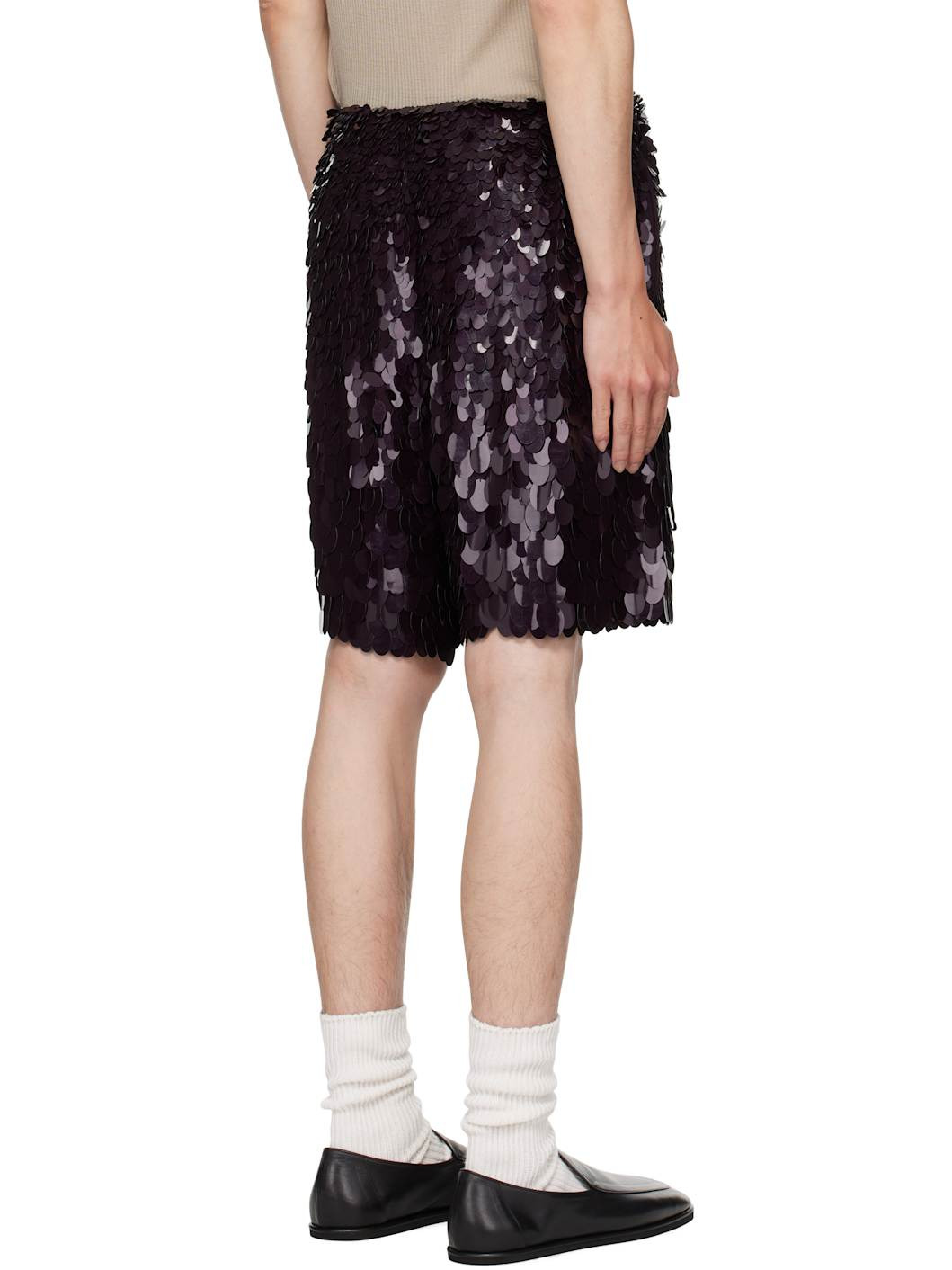 Burgundy Sequinned Shorts - 3