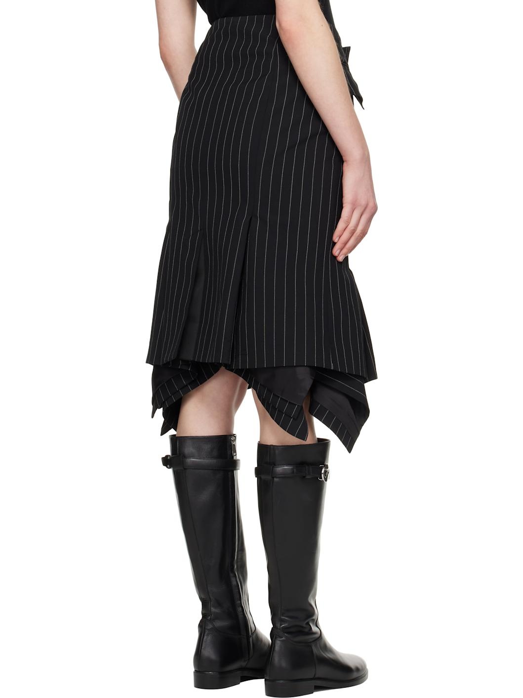 Black Wool Silk Suiting Midi Skirt - 3