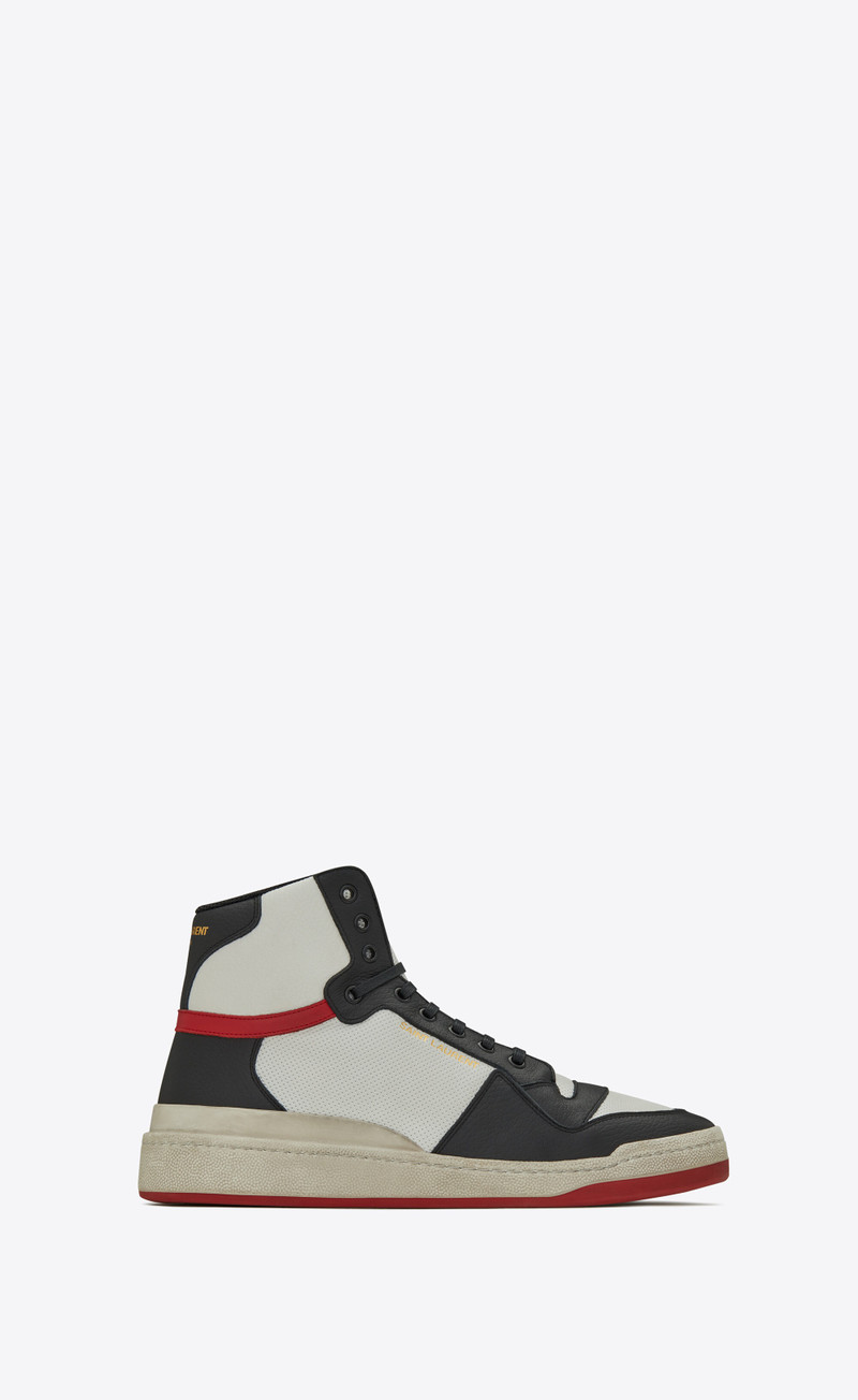 sl24 mid-top sneakers in perforated and grained leather 1
