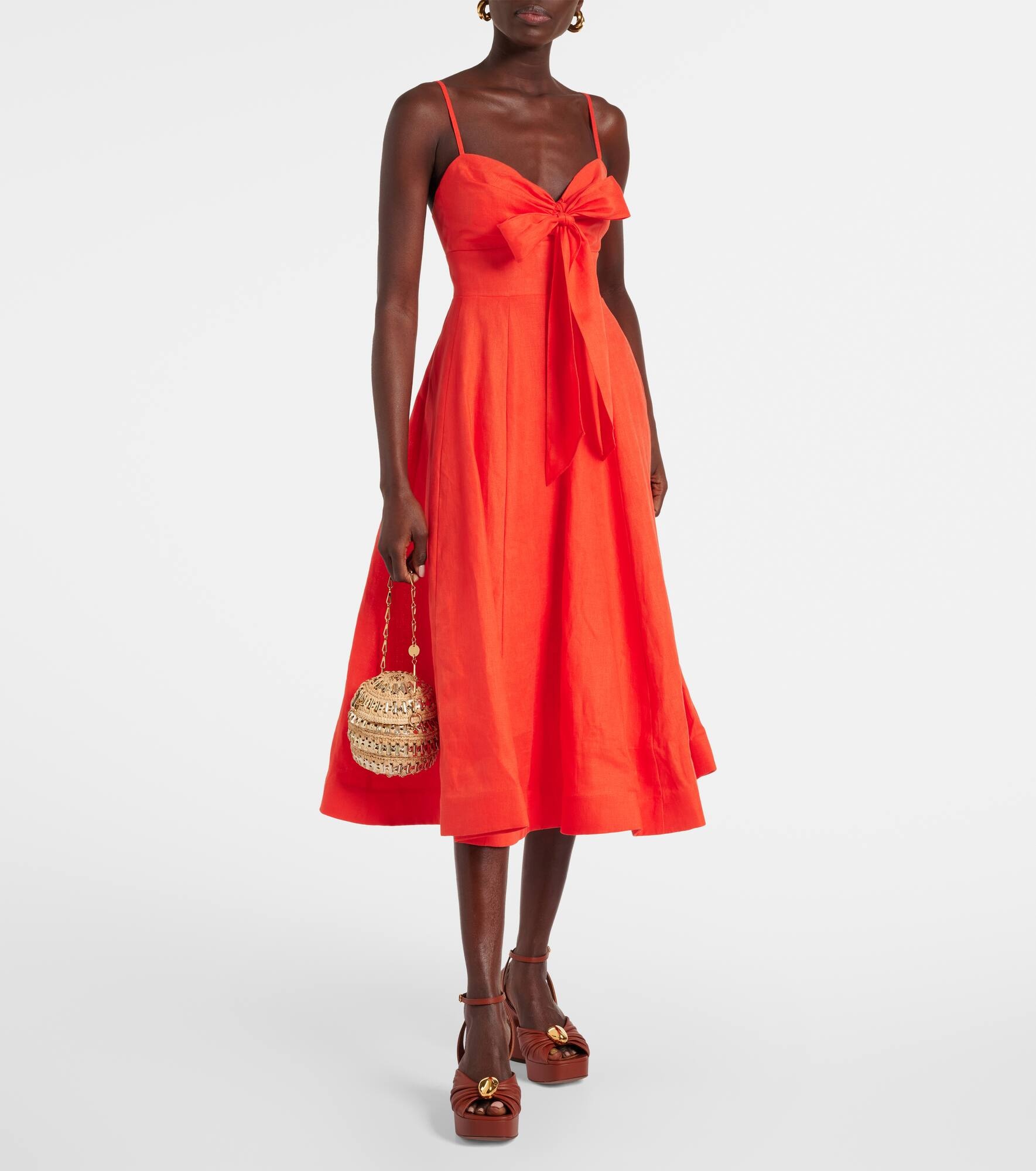 Crush bow-detail linen midi dress - 2