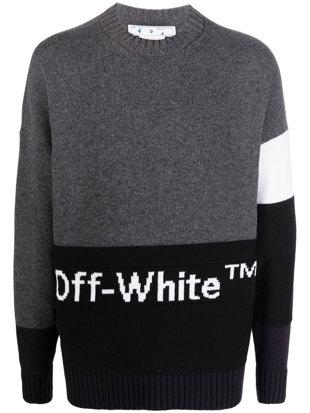 logo-jacquard colour-block jumper - 1