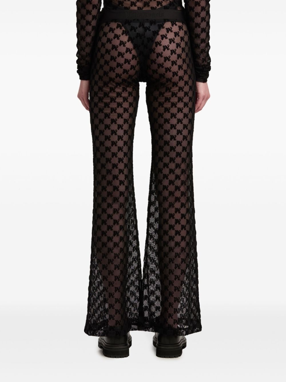 semi-sheer monogram flared trousers - 5