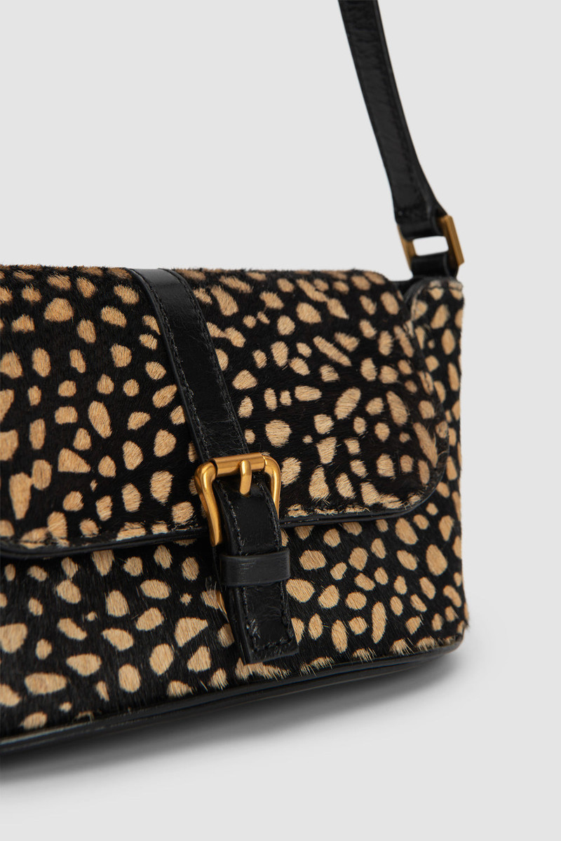 Miranda Baguette Black Cheetah Pony Hair Leather Shoulder Bag 3