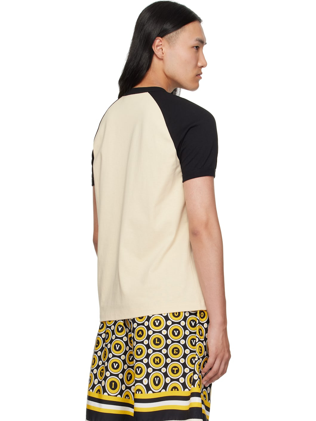 Beige & Black 'Chez Valentino' Print Cotton T-shirt - 3