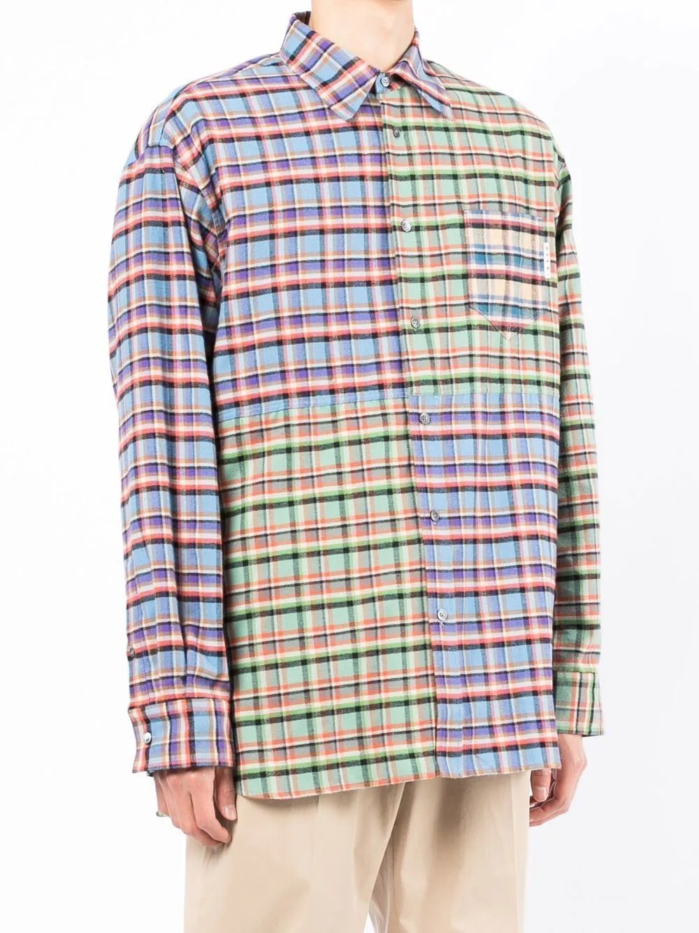 patchwork check-print oversized shirt - 3