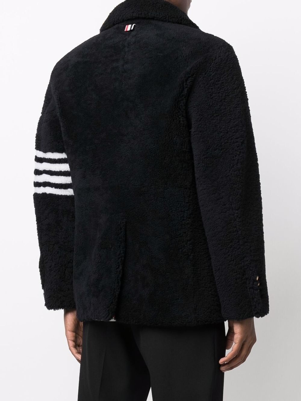 4-Bar stripe shearling peacoat - 4