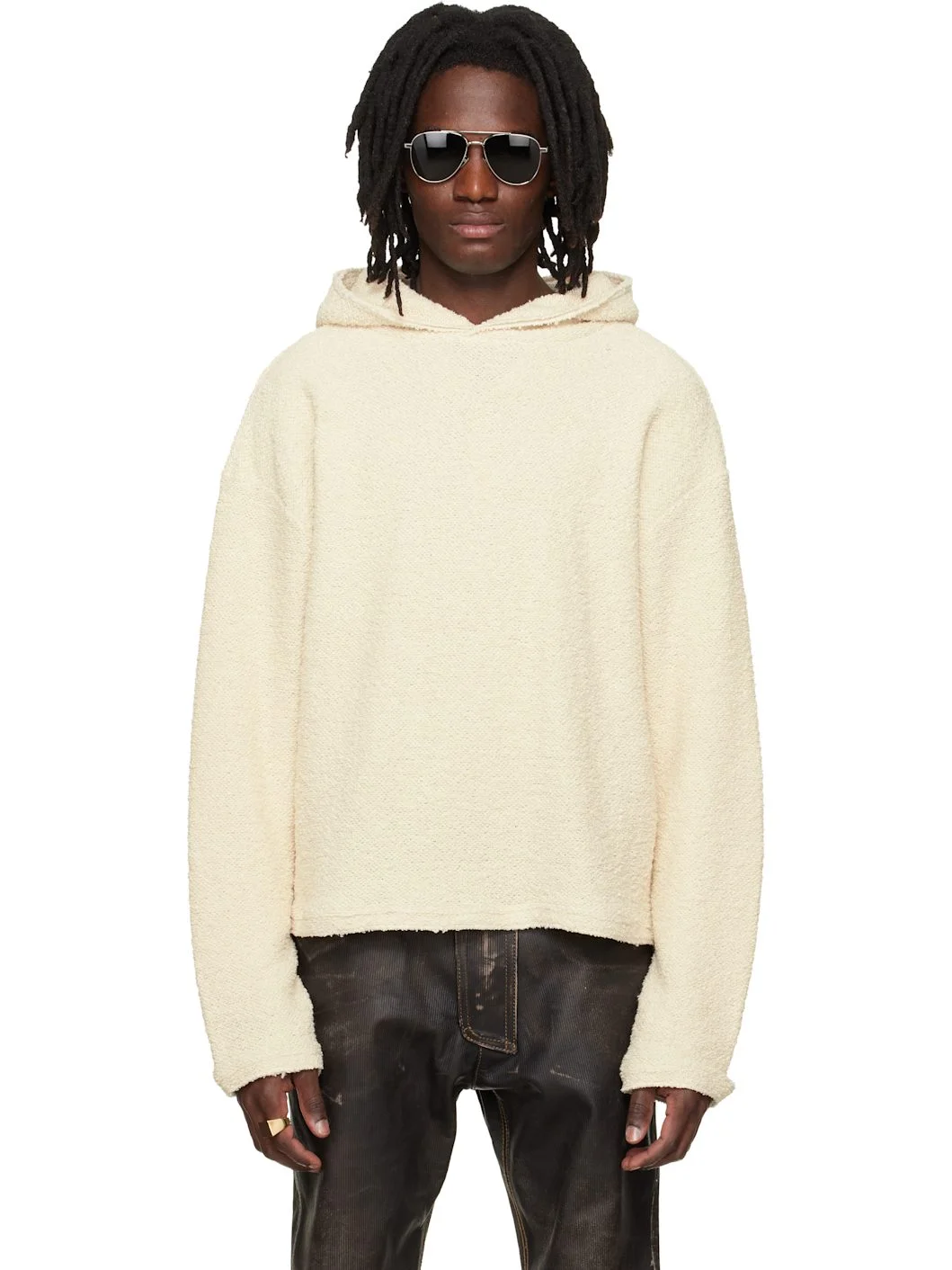 Beige Dropped Shoulder Hoodie - 1