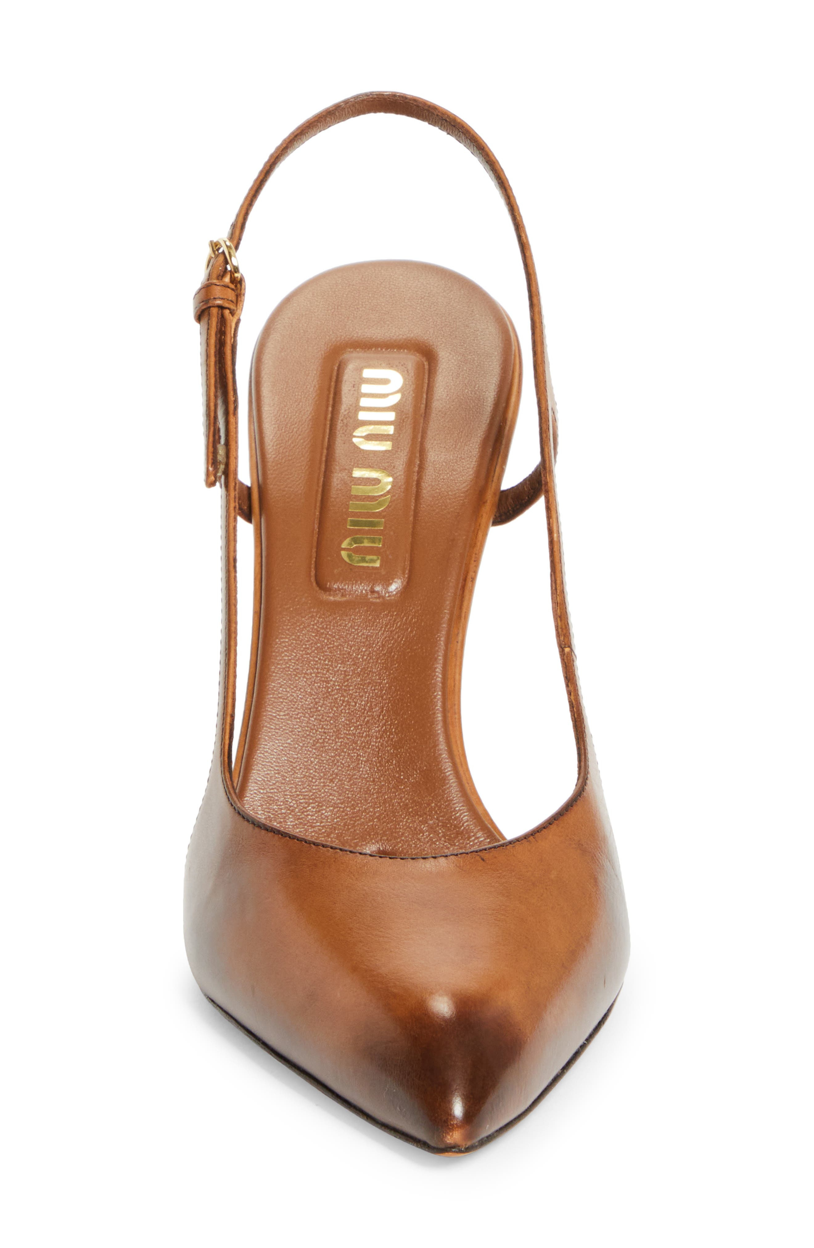 Miu Miu Waxed Calfskin Slingback Pump in Cognac at Nordstrom - 4