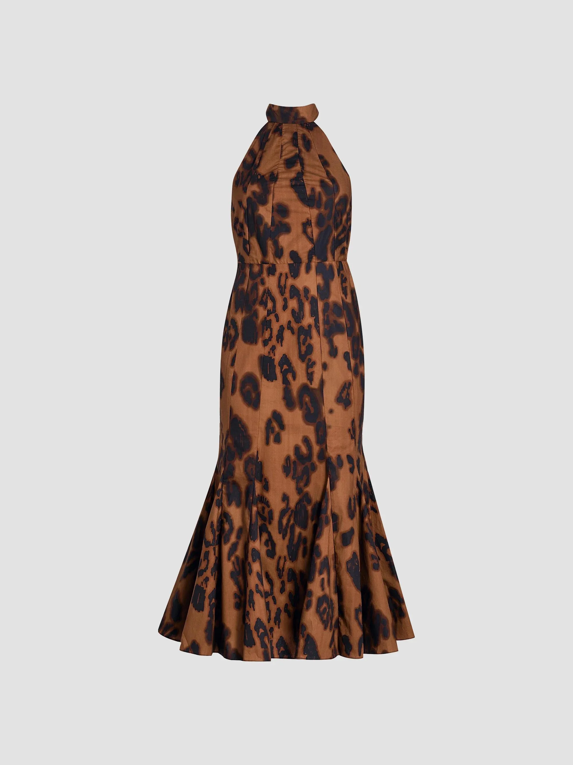 Women's Samara Blotted Leopard-Print Mermaid Midi-Dress - Cocoa Leopard - 1