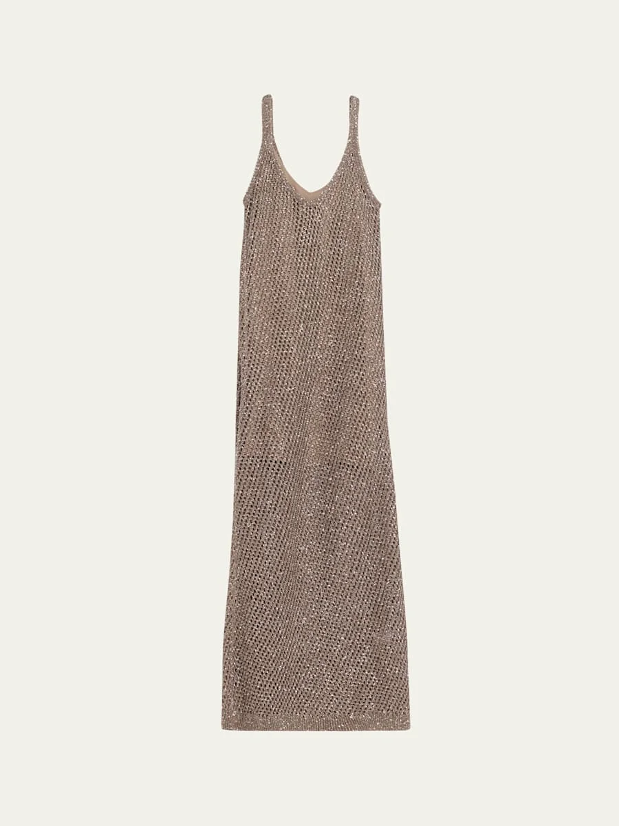 Shimmering Net Knit Sleeveless Maxi Dress - 1