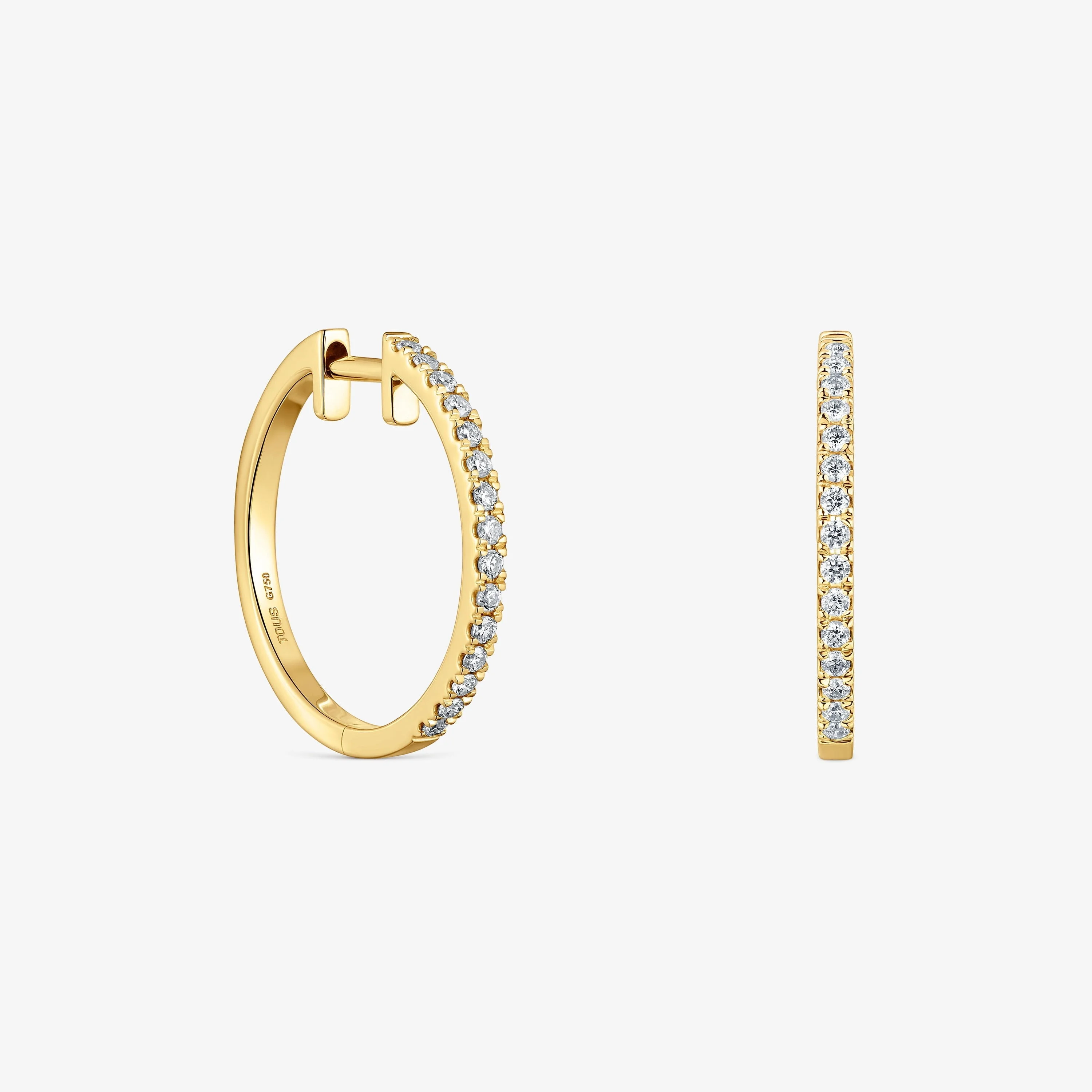 Short hoop Earrings in 18K solid gold with 18 mm diamonds Les Classiques - 1