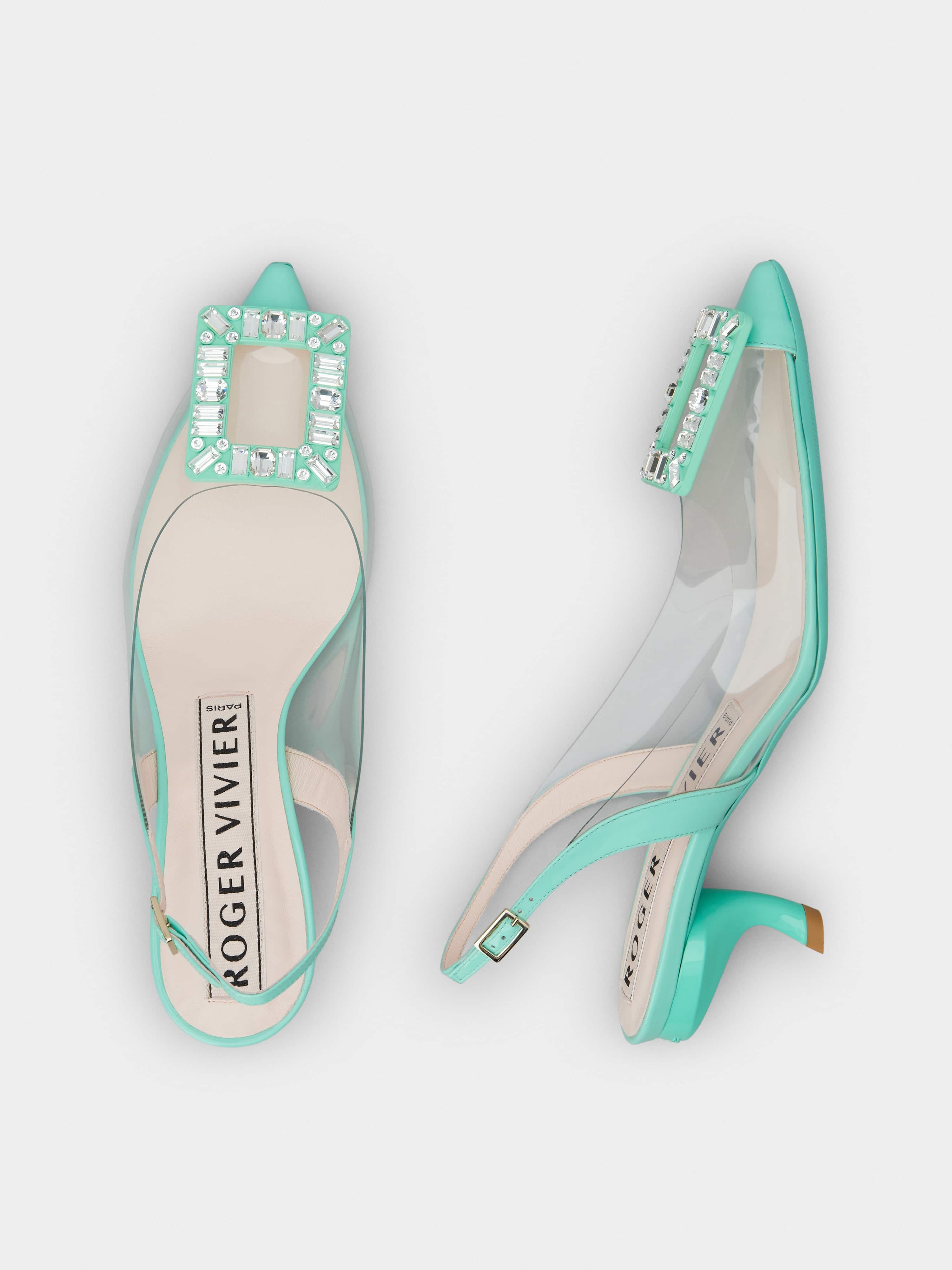 Virgule Strass Buckle Slingback Pumps in PVC - 4