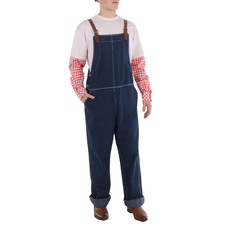 Burberry Dark Canvas Blue Leather-Trim Denim Dungarees - 5