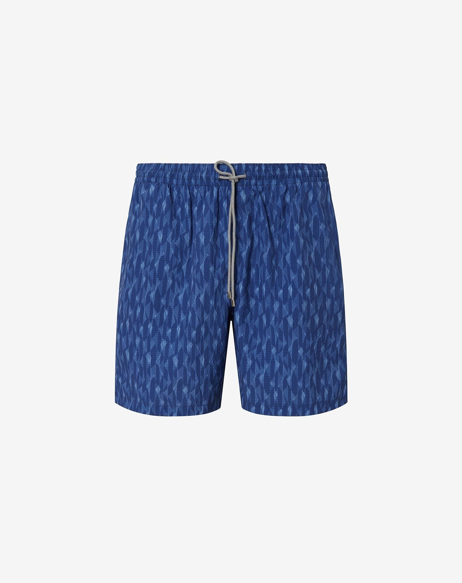 Denim blue seersucker long swim shorts - 1