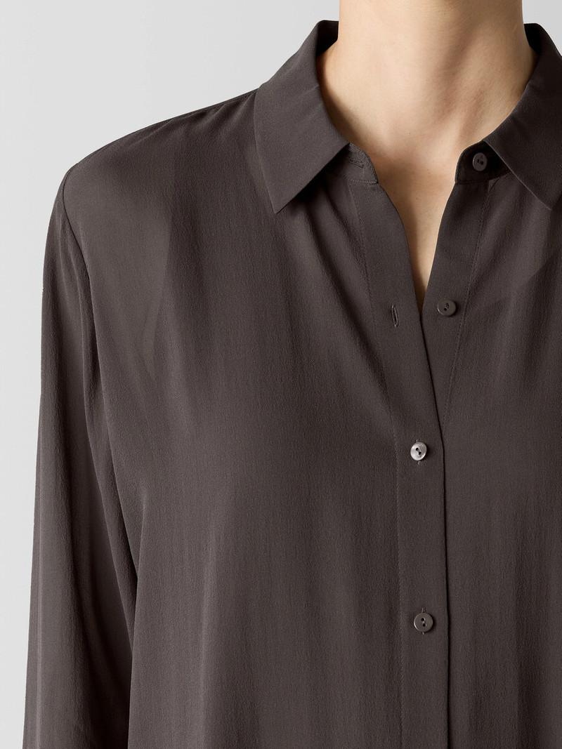 Sheer Silk Georgette Classic Collar Long Shirt 5