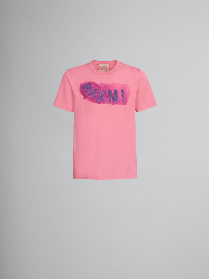 PINK BIO COTTON T-SHIRT WITH LOGO GRAPHIC 1