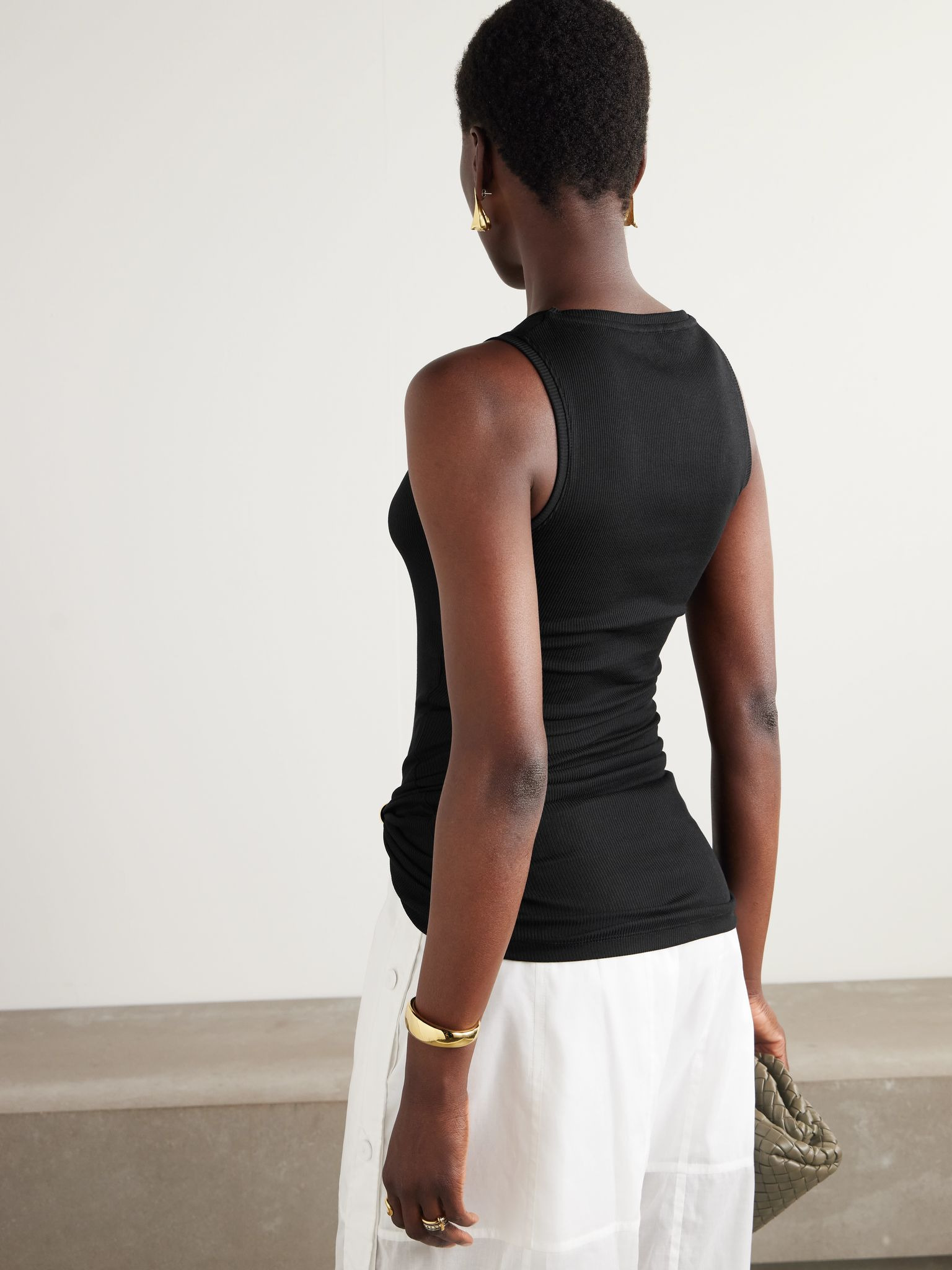Embellished ribbed cotton-blend jersey tank Black - 3