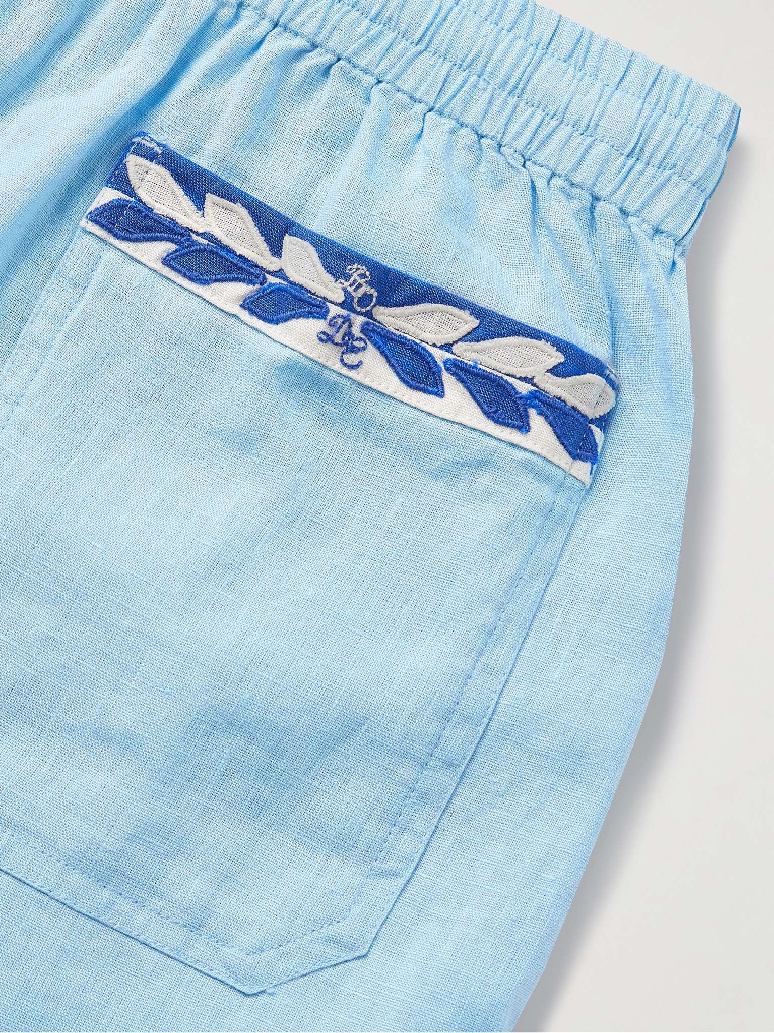Seedling Stripe Appliquéd Linen Shorts - 5