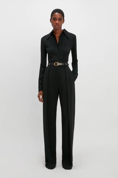 Victoria Beckham Wide Leg Pleated Trouser in Black outlook