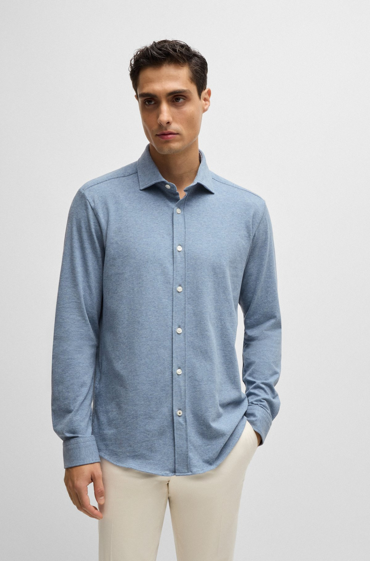 SLIM-FIT SHIRT IN STRETCH-COTTON JERSEY - 2