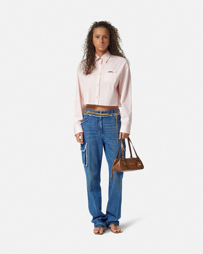 VERSACE Pinstripe Chain Crop Boxy Shirt outlook