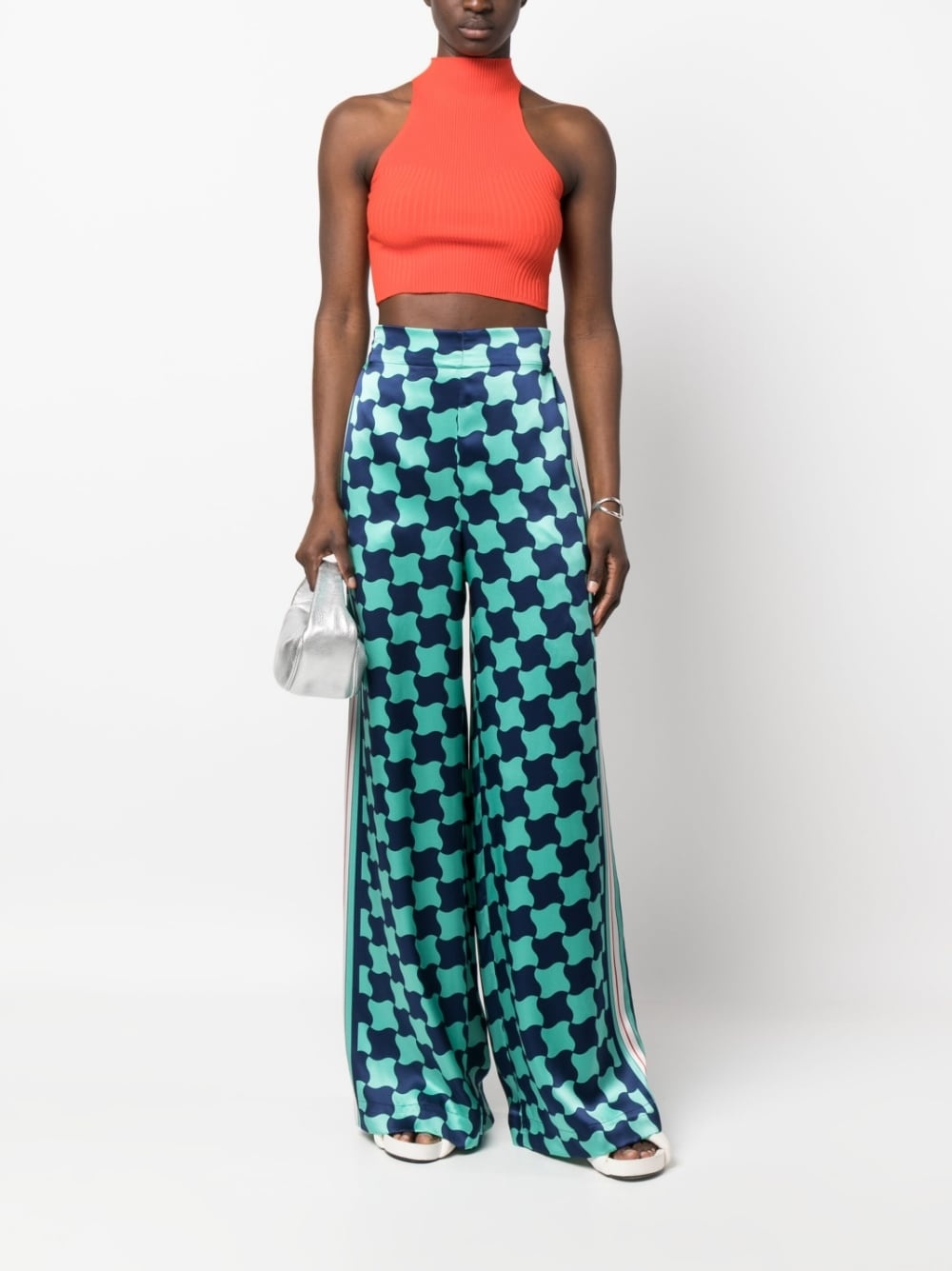 graphic-print silk trousers - 2